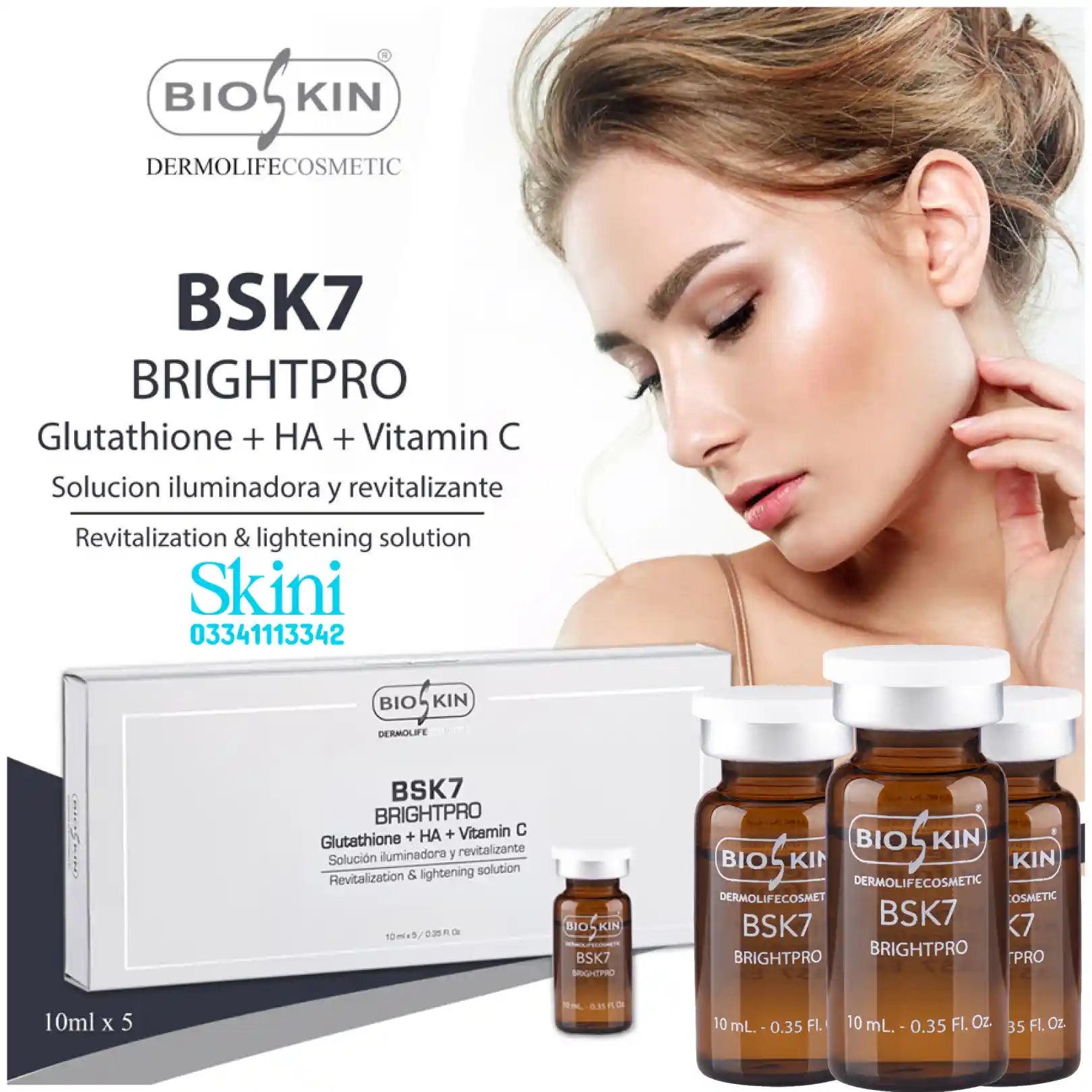 BioSkin - BSK7 BrightPro Glutathione + Vitamin C + Hyaluronic Acid – Skin Brightening & Revitalizing Solution – Made in Spain