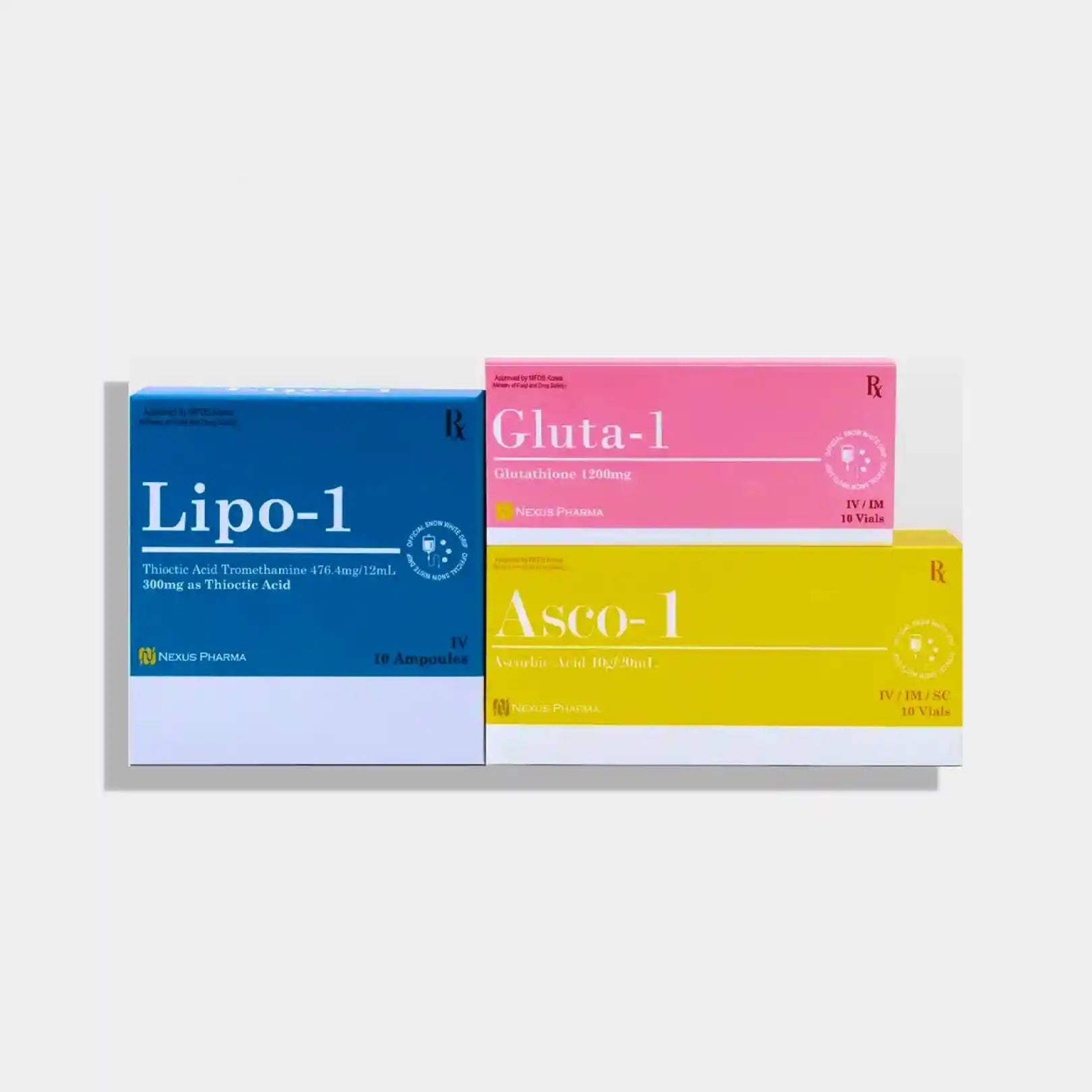 Glutathione 1 Snow White Lipo 1 and Asco 1 Skin Whitening Injections - Made In Korea